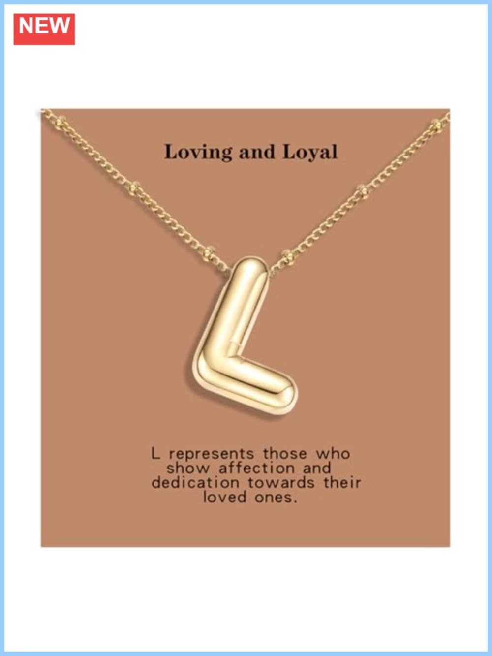 Gold Bubble Letter L Initial Necklace, Stainless Steel, Trendy Jewelry Gift